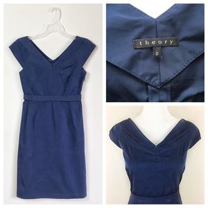 Theory Amandana V Neck Sheath Dress in Navy Blue 0